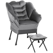 Poltrona Moderna con Poggiapiedi e 2 Tasche Laterali, in Tessuto Effetto Velluto e Acciaio, 80x78x100 cm, Grigio