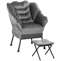 Poltrona Moderna con Poggiapiedi e 2 Tasche Laterali, in Tessuto Effetto Velluto e Acciaio, 80x78x100 cm, Grigio