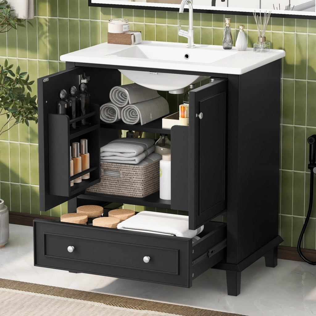 Mobile sottolavabo con lavabo in ceramica e 2 ante 1 cassetto ripiano regolabile per bagno in MDF laccato moderno