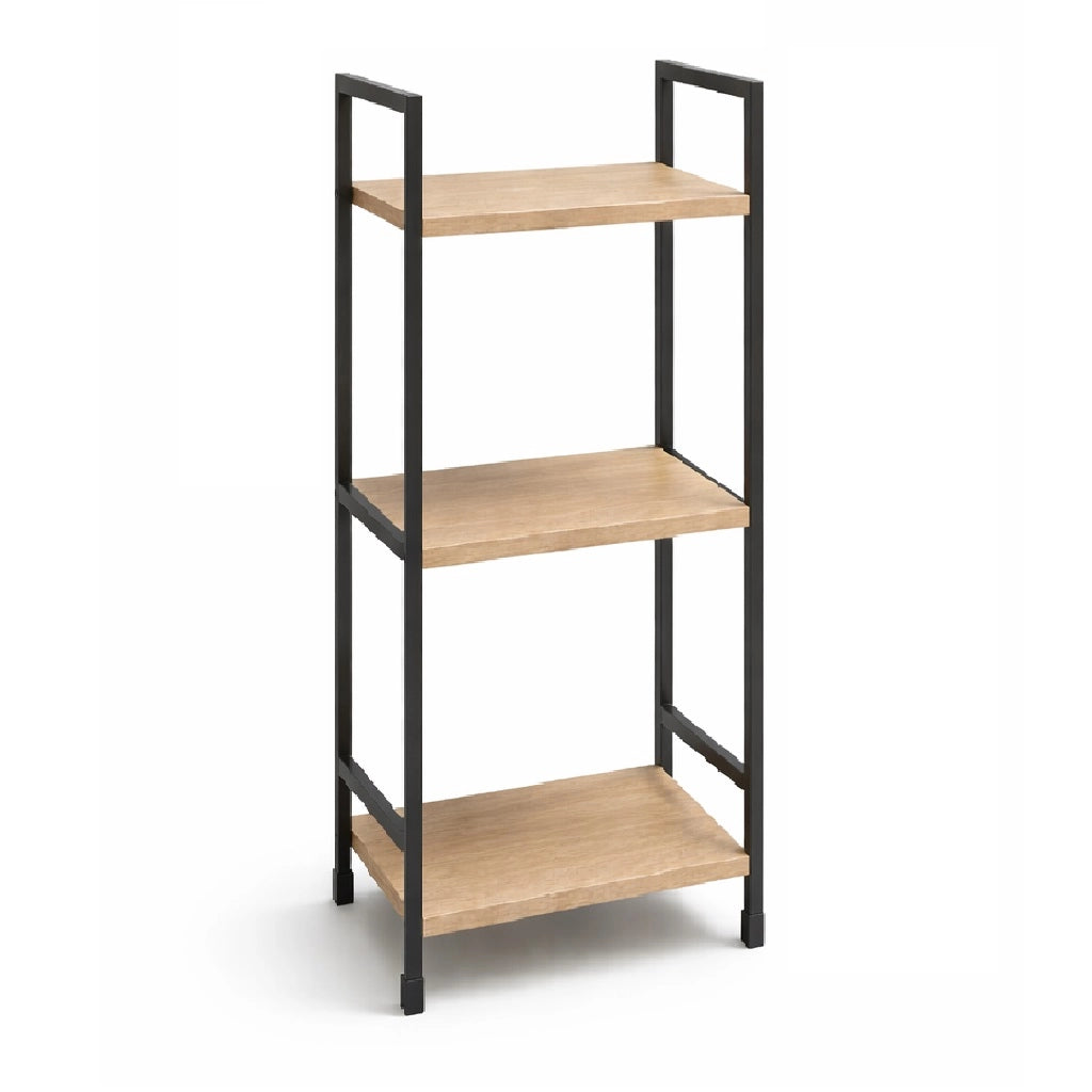 Mobile Scaffale Industrial 3 Ripiani Metallo Nero Legno Mdf Rovere 29x24 H80cm