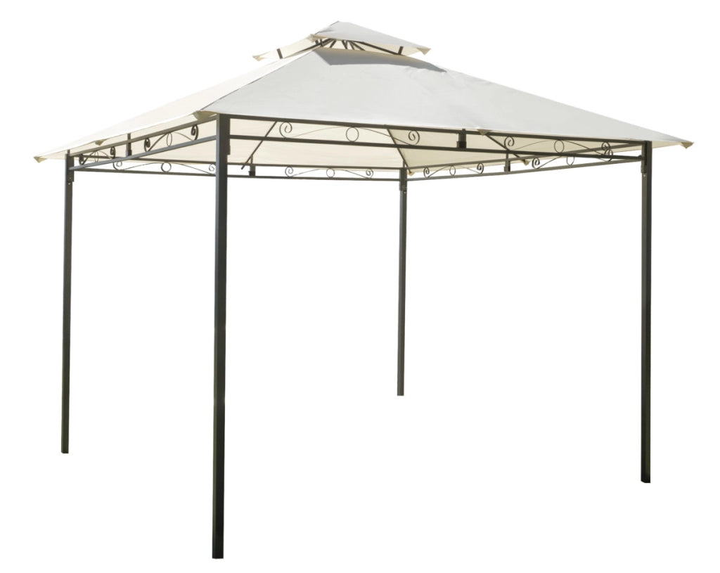 Gazebo quadrato in ferro antracite, copertura poliestere ecru, 3x3 mt Illinois