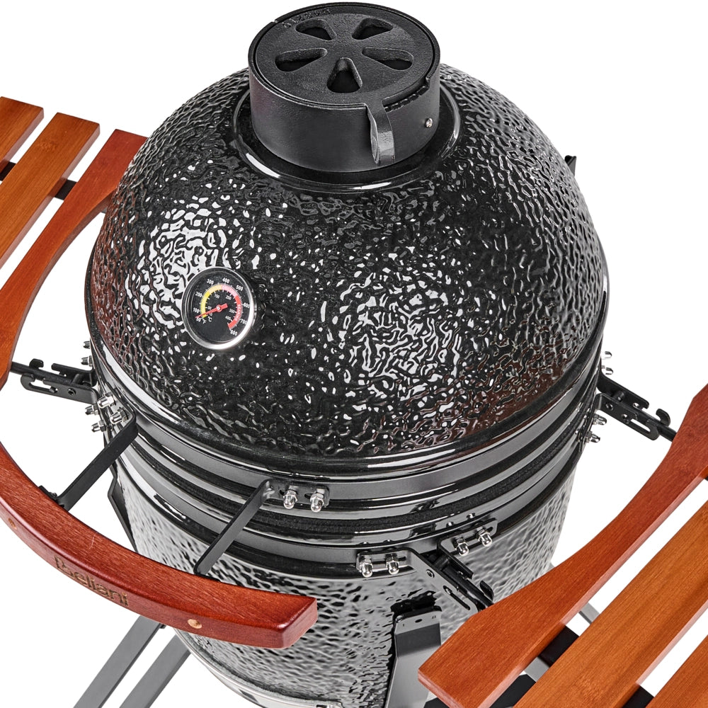 Barbecue da esterno in ceramica a carbone con coperchio termometro e griglia di cottura colore nero