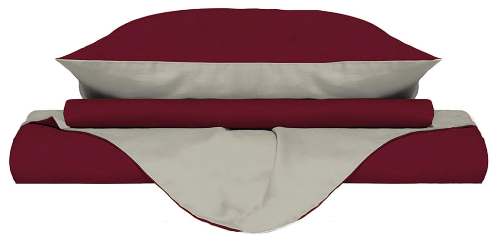 Copripiumino Singolo con Sacco e Federe Doubleface Bordeaux/Panna