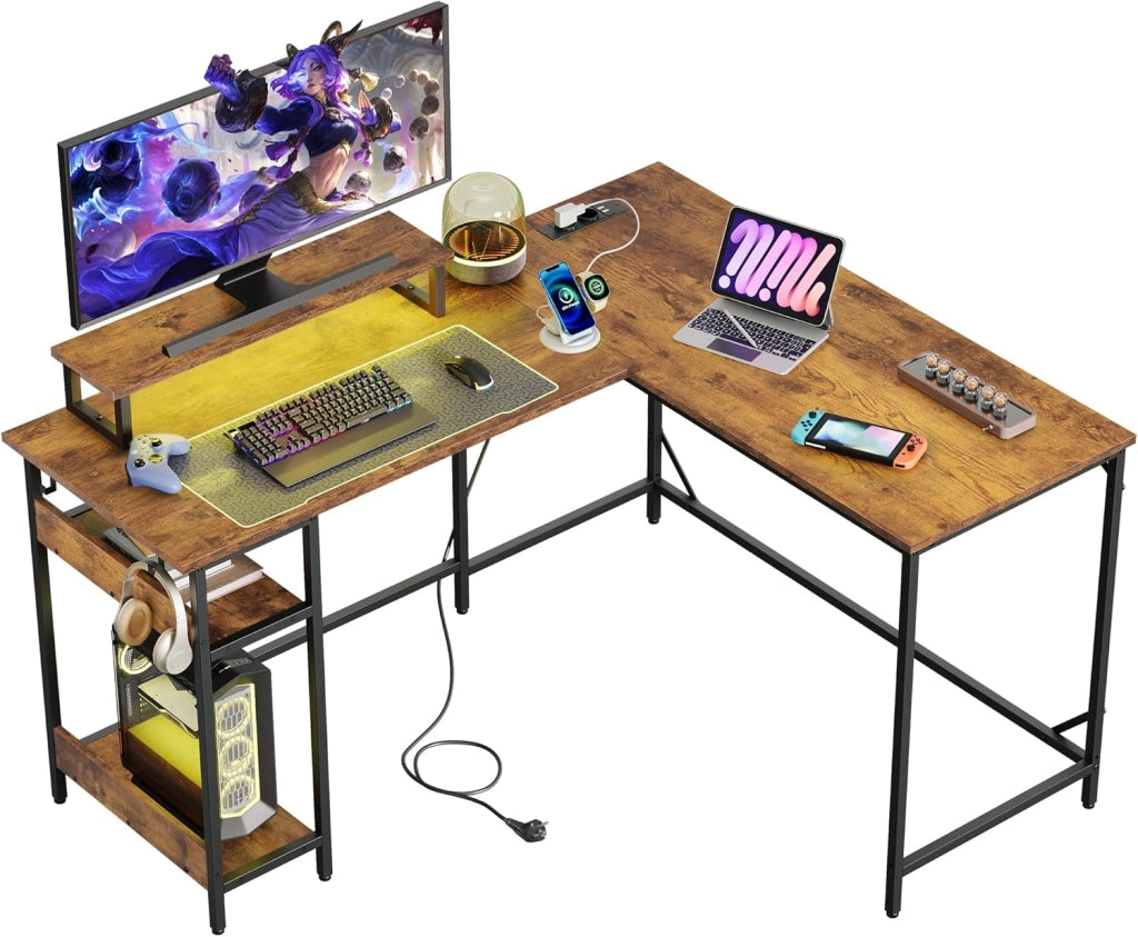 Scrivania da gaming angolare regolabile ¨C Zephmum ¨C Vintage marrone 140x118 cm