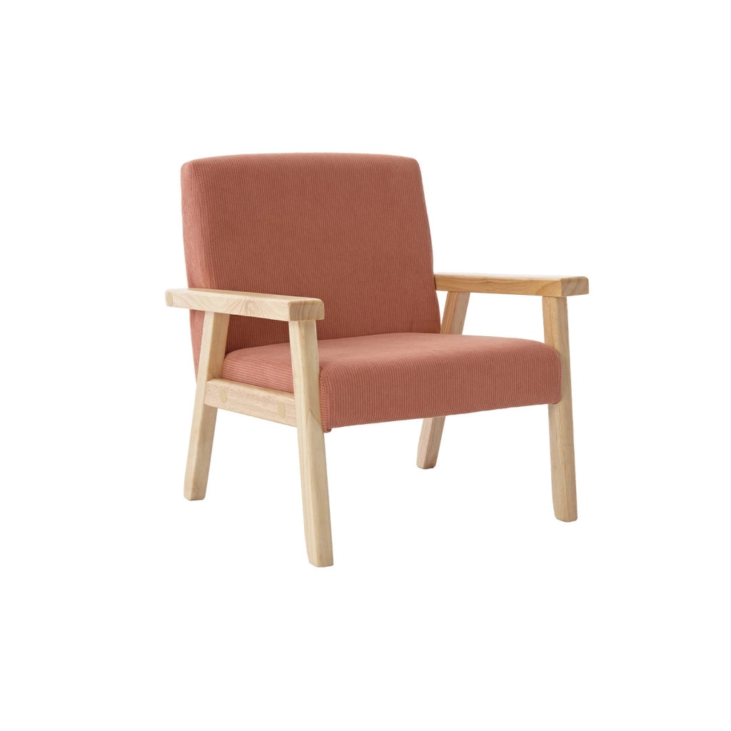 Poltrona scandinava per bambini in velluto a coste e legno di gomma,