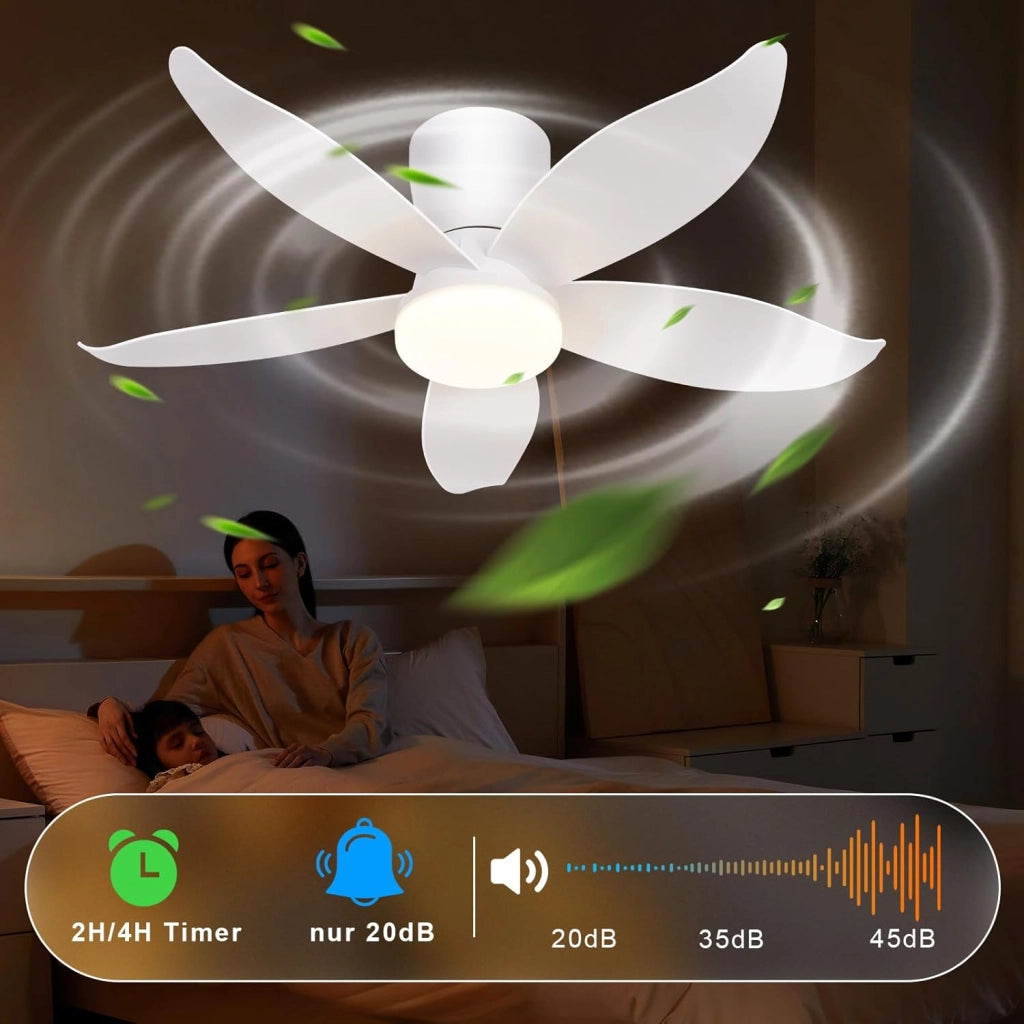 ZMH Ventilatore da Soffitto Illuminazione Silenziosa 5 Pale Bianche Luminosità Regolabile 6 Velocità per Soggiorno