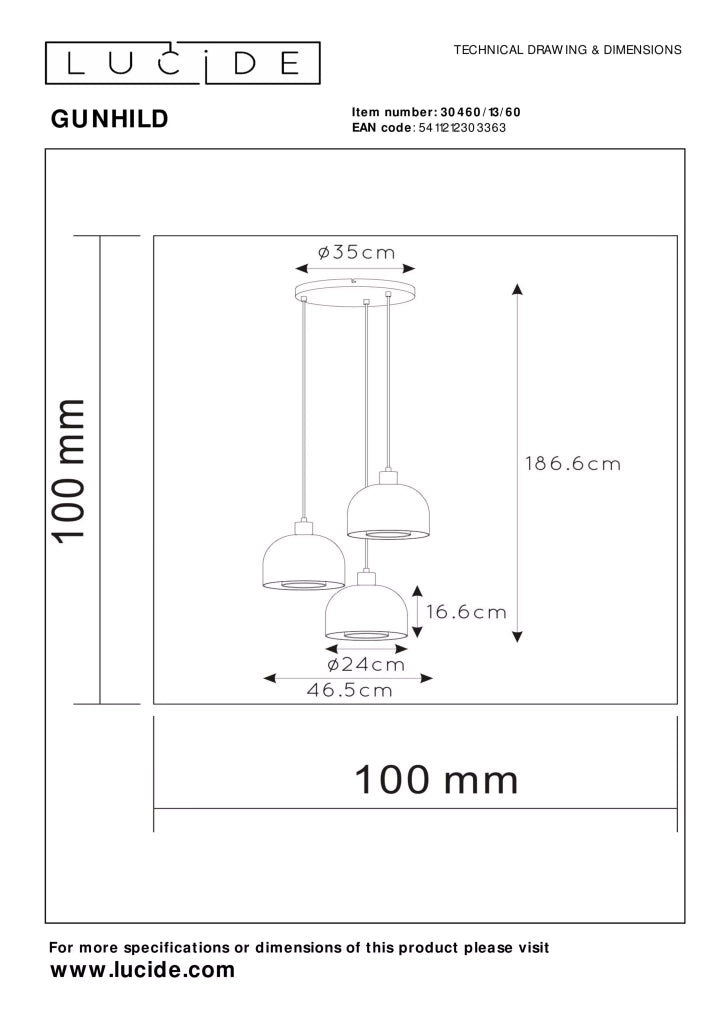 Lampada a sospensione Gunhild vetro crema oro 3xE27