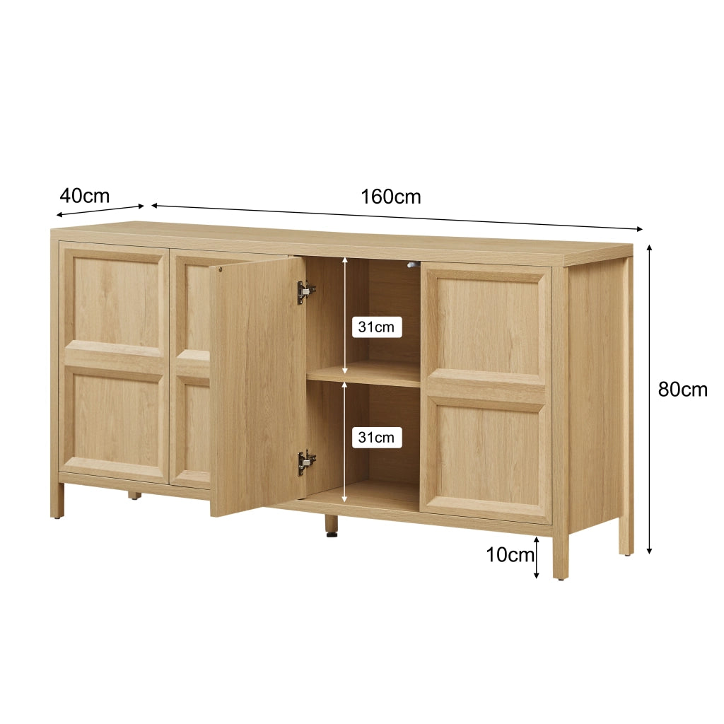 Credenza con 2 vani e apertura Tip-On; per soggiorno; in MDF; 160x40x80 cm; rovere