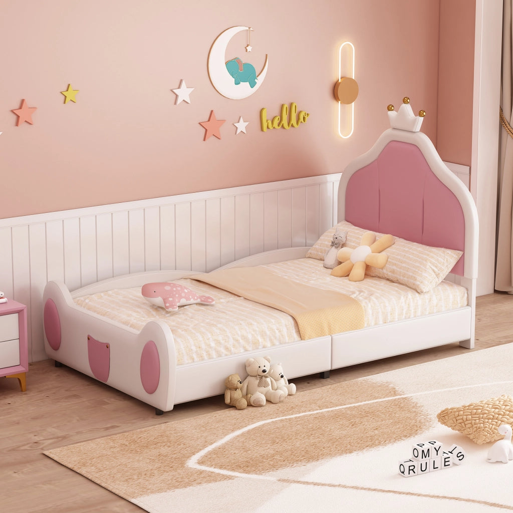 LETTO imbottito 90x200 cm bianco/rosa in pelle sintetica