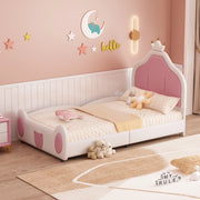 LETTO imbottito 90x200 cm bianco/rosa in pelle sintetica