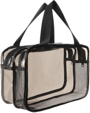 Borsa cosmetica trasparente, contenitori per bagno grandi, borsa con maniglia, borsa cosmetica trasparente, borsa per trucco con separazione per prodotti secchi e umidi, borsa per bagno portatile