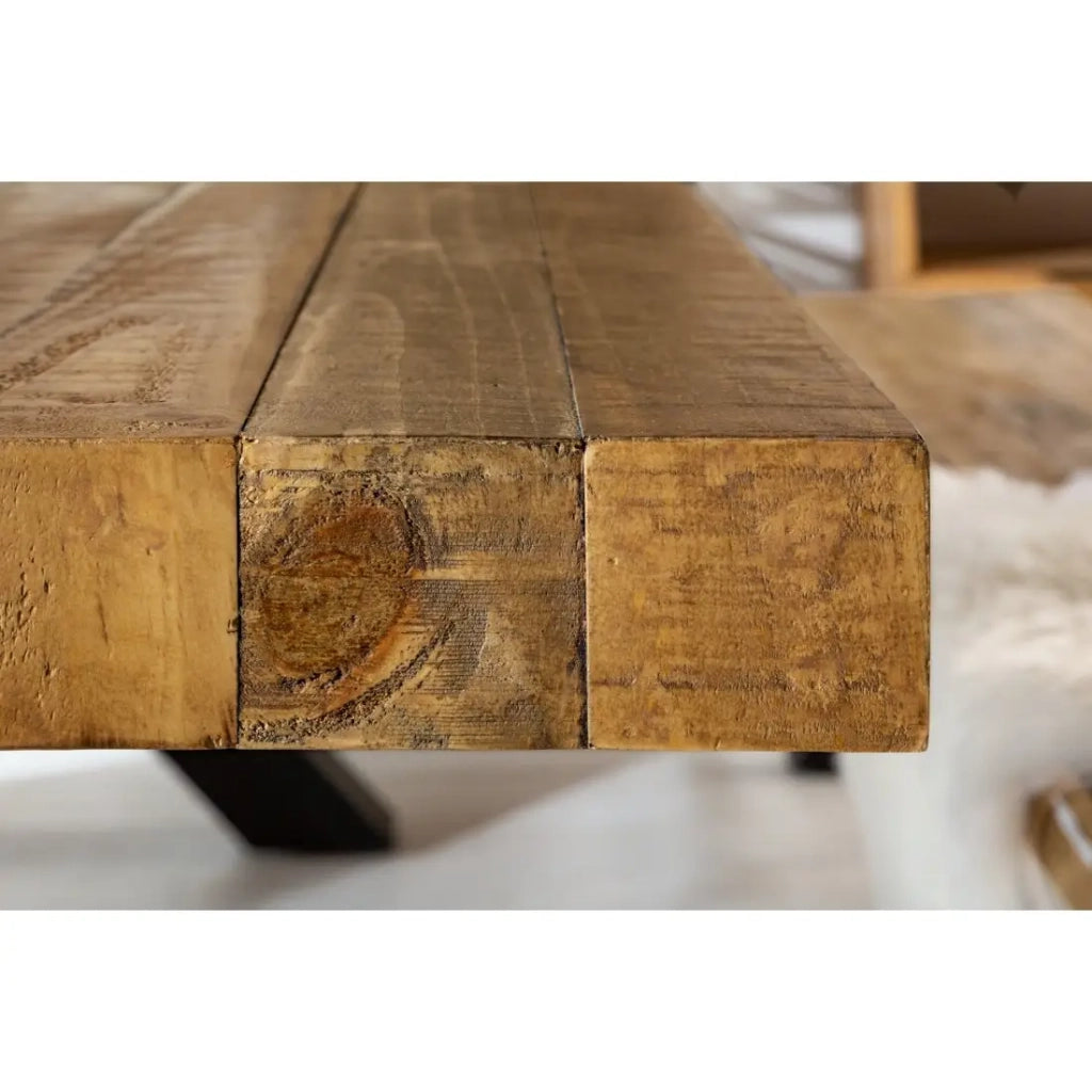 Table CAVARA – Legno di pino riciclato verniciato e metallo nero – 240 cm – Stile industriale
