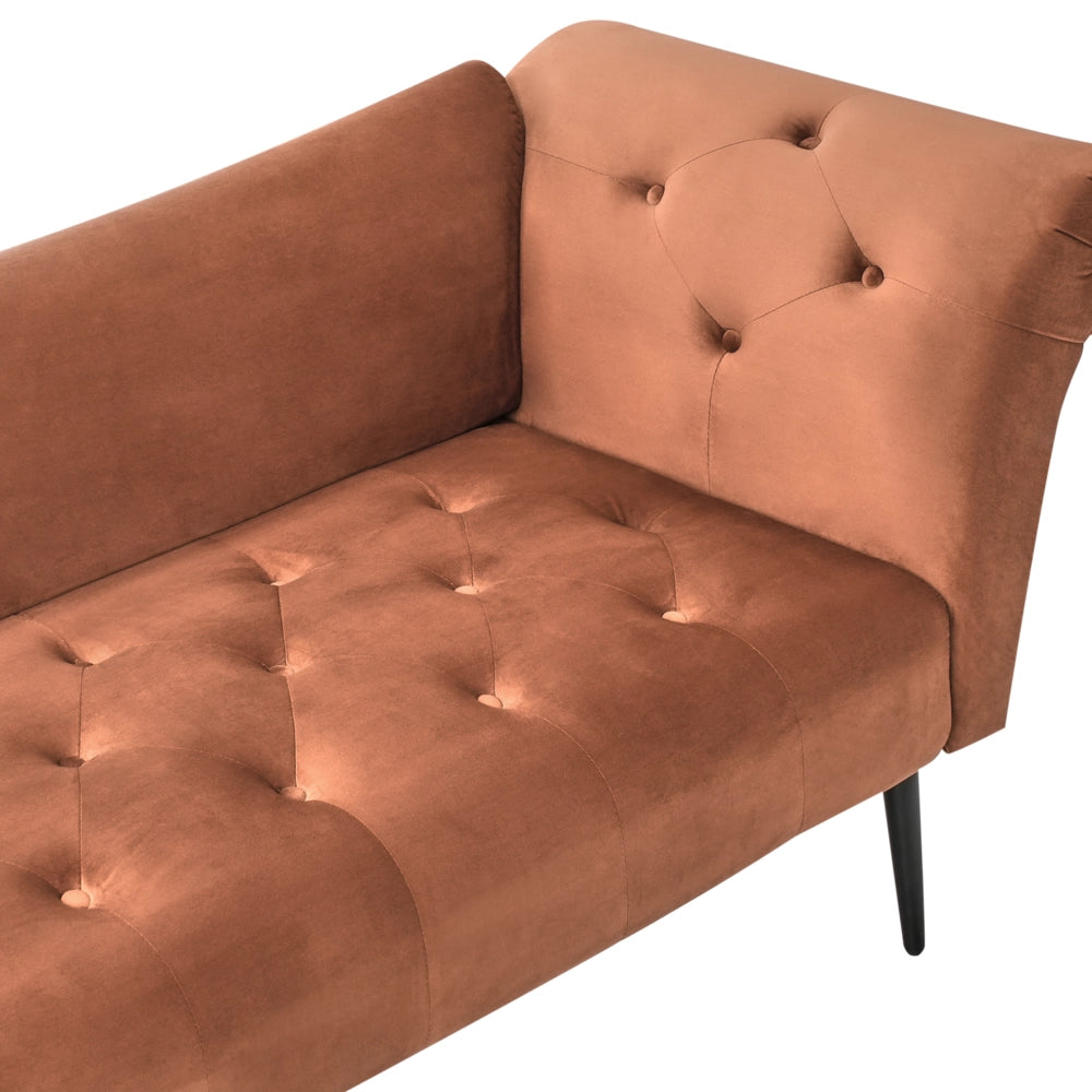 Chaise Longue in tessuto marrone dorato e Gambe con gambe in metallo dorato