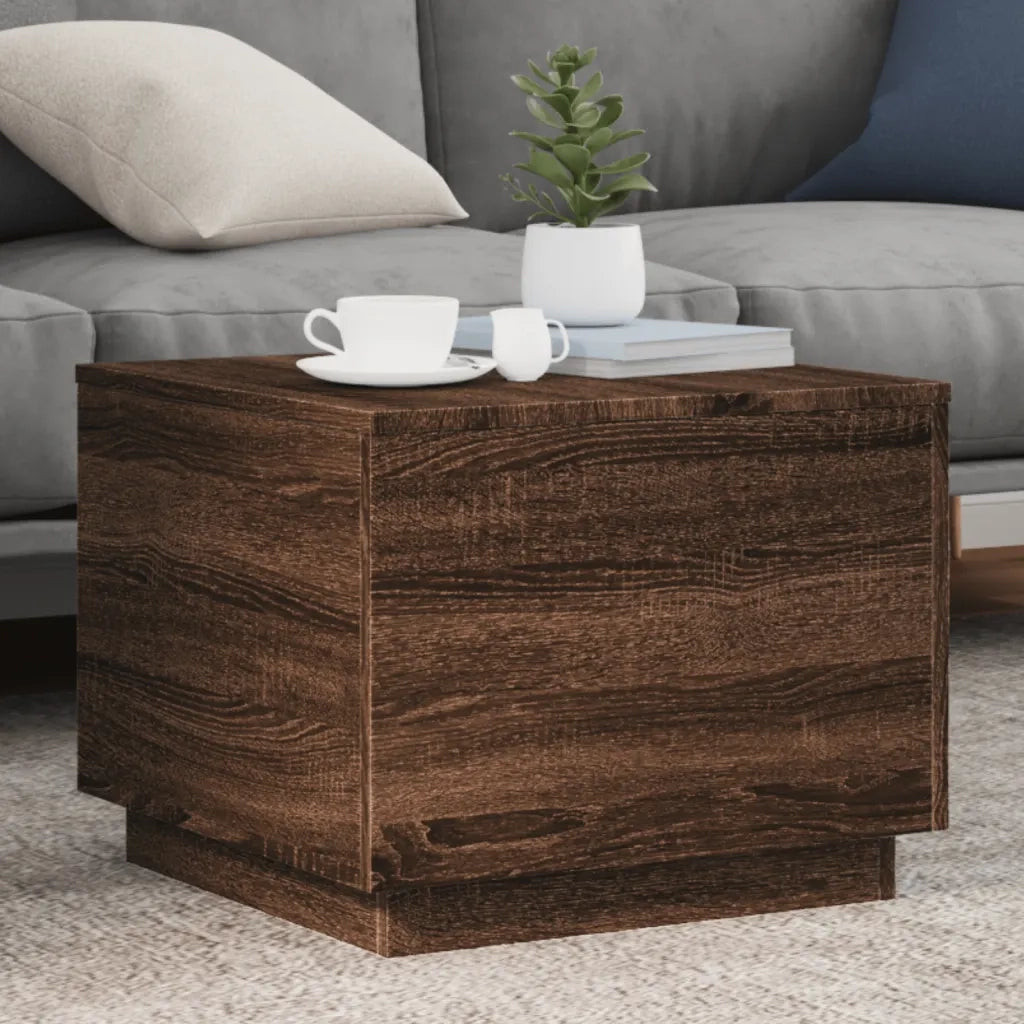 Tavolino da salotto | Tavolino da caff¨¨ | Tavolino da Soggiorno con Luci LED Rovere Marrone 50x50x40 cm