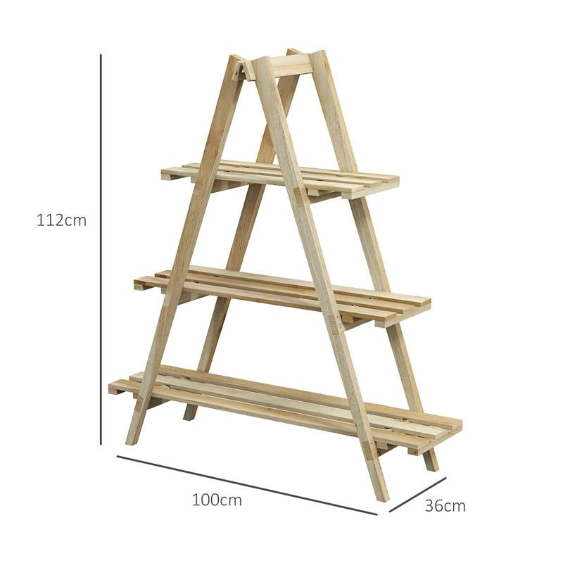 PORTAPIANTE VERTICALE 3 LIVELLI A DOGHE IN ABETE, 100X36X112 CM, COLOR LEGNO