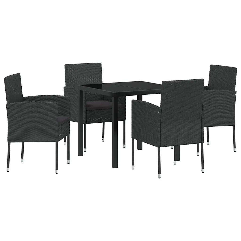 Set da Pranzo per Giardino con cuscino 5 pcs Nero polyrattan