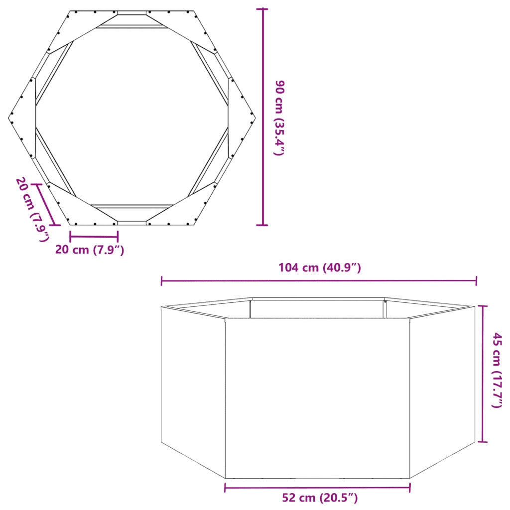Fioriera da Giardino Verde Oliva Esagono 104x90x45 cm Acciaio