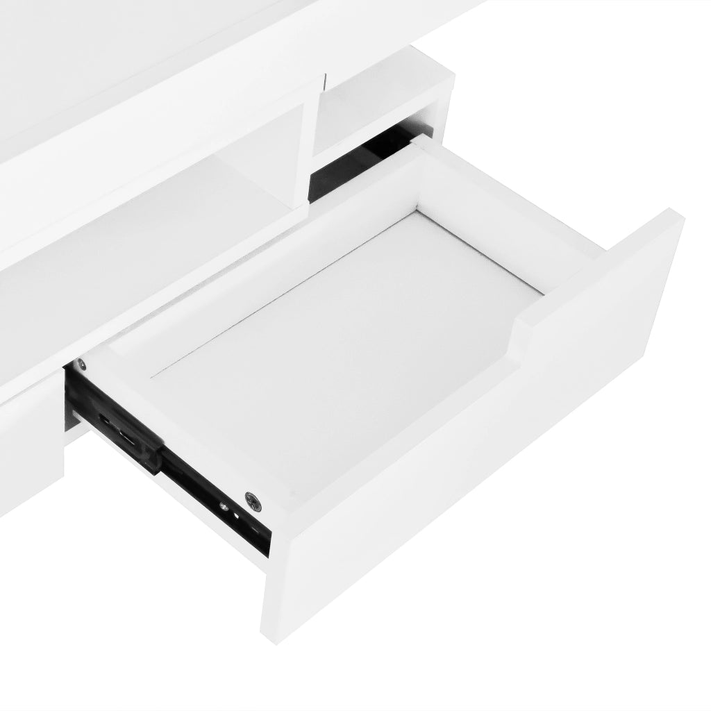 TAVOLO DA CAFFÈ 80x50x36 cm Bianco lucido con LED e 4 cassetti