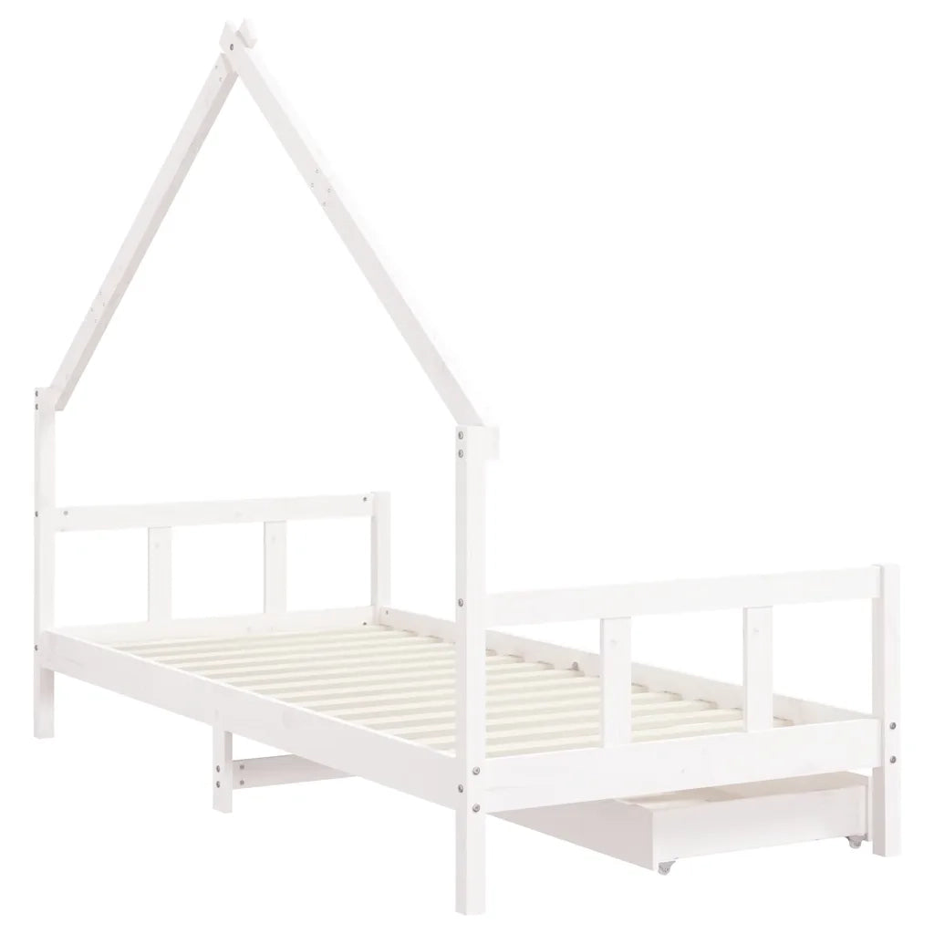 Giroletto Bambini | Letto Infantile | Lettino con Cassetti Bianco 90x200cm Massello di Pino