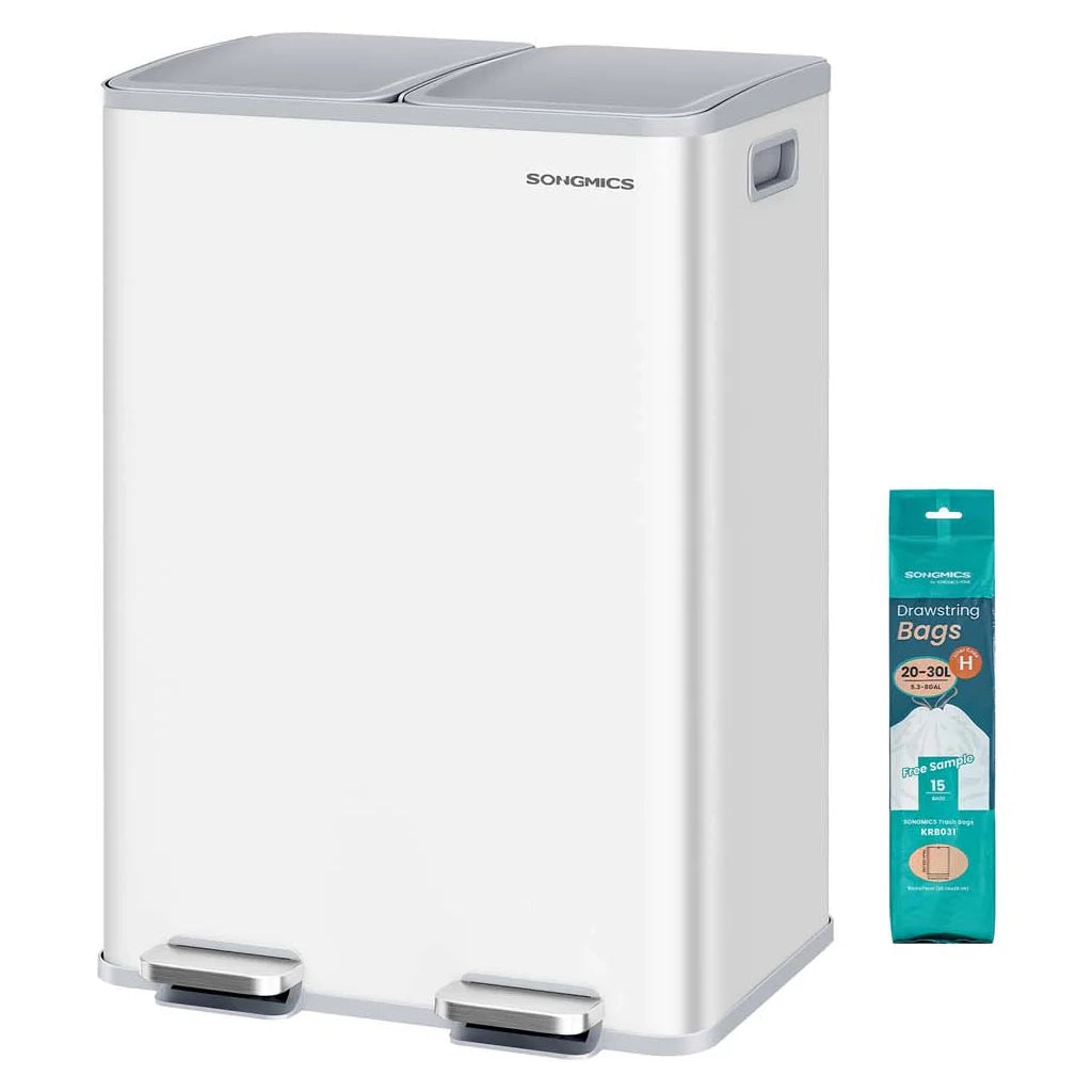 Pattumiera da cucina 2 x 30 litri 2 scomparti pattumiera a pedale con coperchio a chiusura ammortizzata secchi interni in acciaio 15 sacchi bianchi 12_0007971