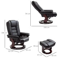 Set Poltrona Relax e Pouf Poggiapiedi, Girevole a 360° e Reclinabile, Similpelle PU