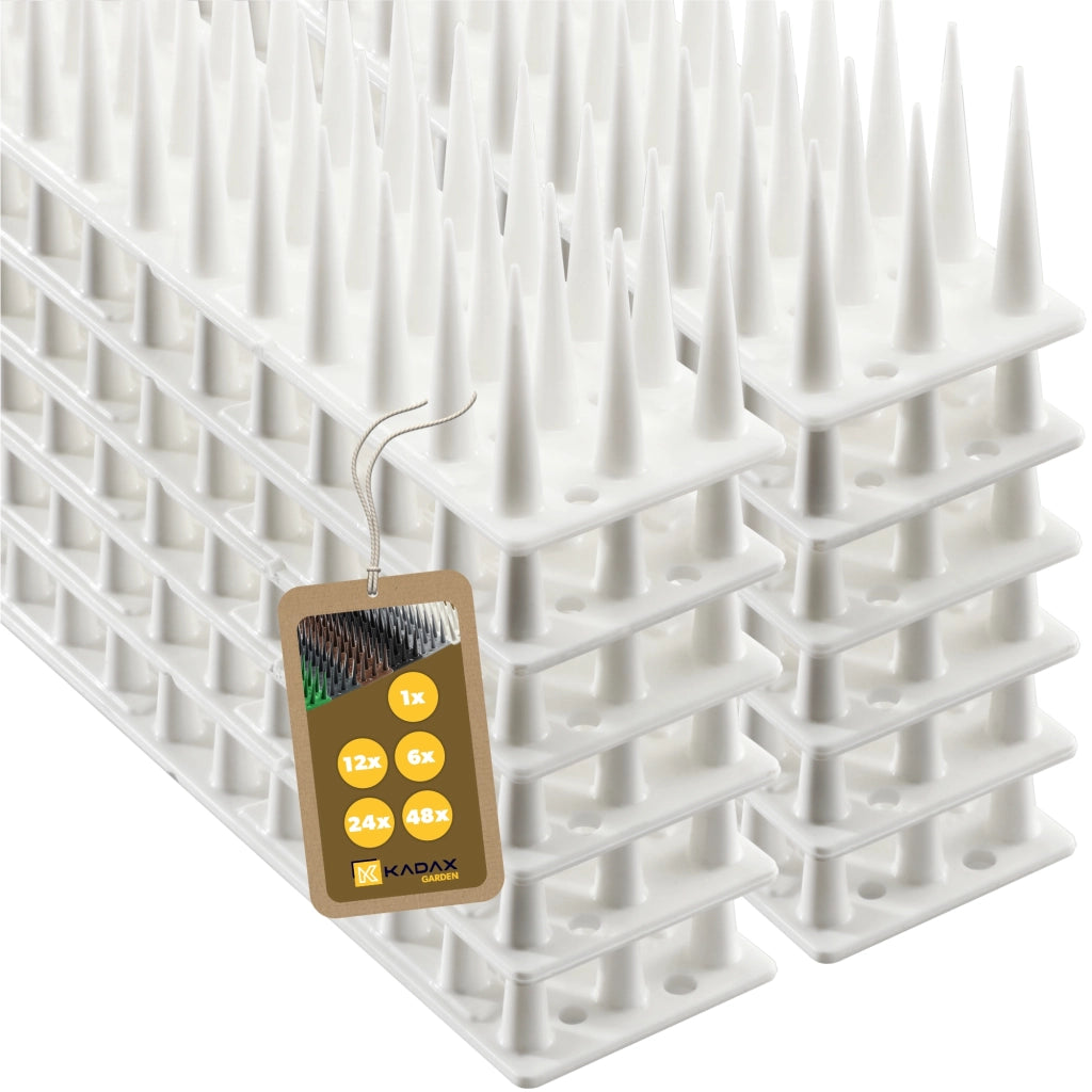 Punte anti-piccioni KADAX, 51 cm, in plastica densa e resistente, confezione da 12 pezzi.