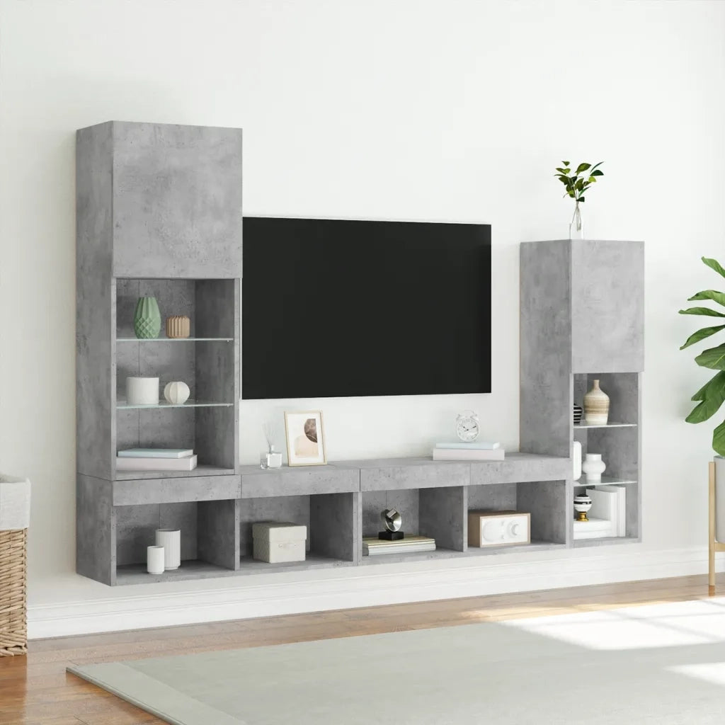 Mobili TV a Muro con LED 4pz Grigio Cemento Legno Multistrato 3216657