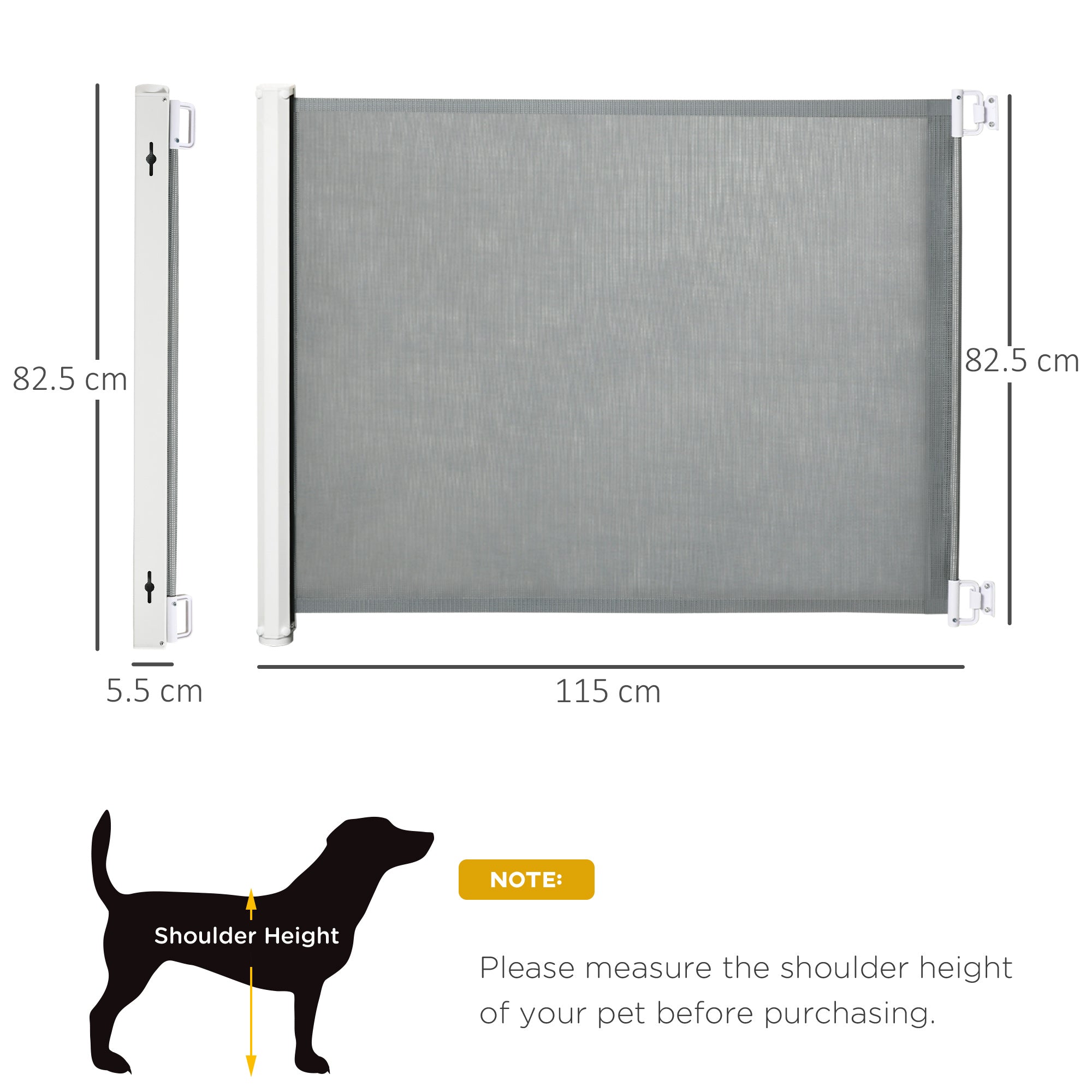 Cancelletto per Cani Estensibile 115x82,5 cm in Poliestere e Acciaio Bianco e Grigio
