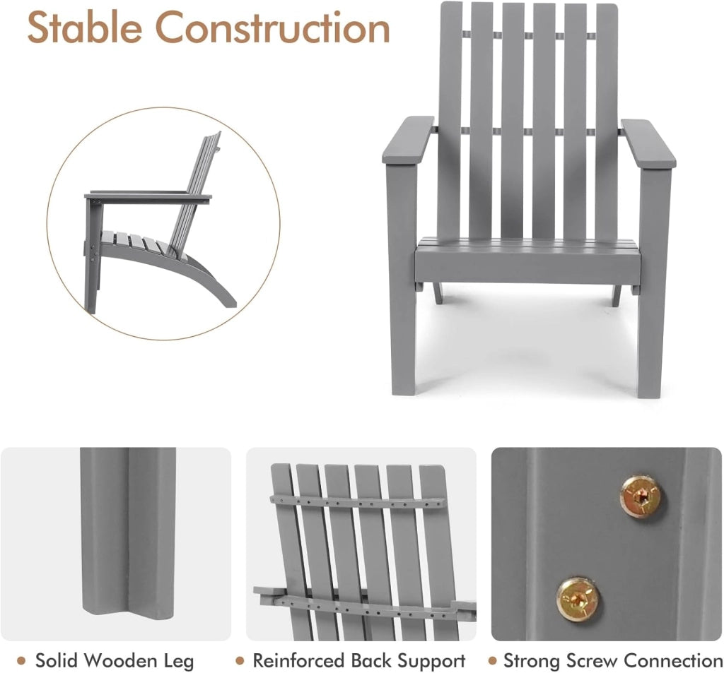 Adirondack - Sedia da giardino in legno di acacia, con schienale e braccioli, ergonomica, da giardino fino a 160 kg, per balcone, giardino, spiaggia (grigio)
