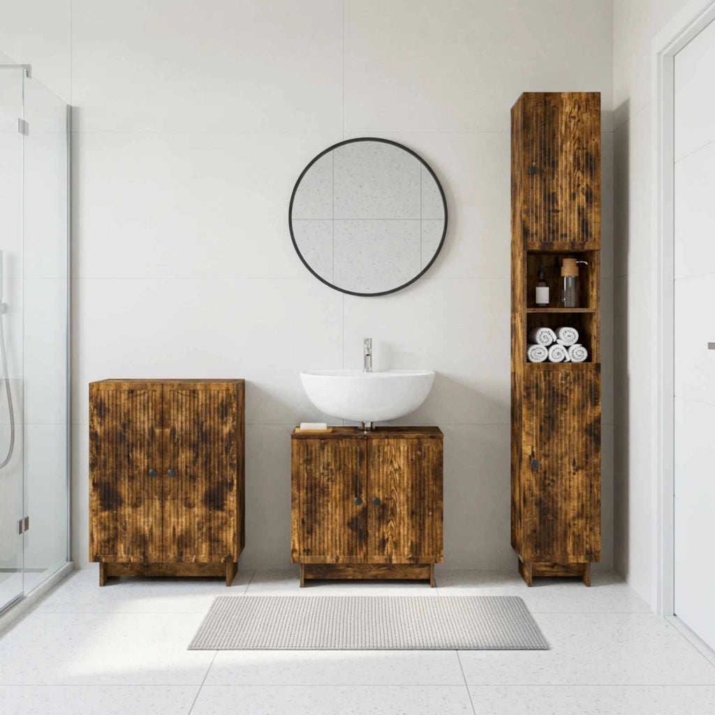 Set di armadietti da bagno in 3 pezzi EDE Rovere Fumo 3417419