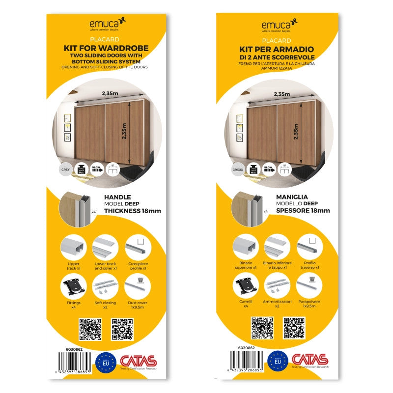 Kit di ferramenta per armadio a 2 ante e chiusura ammortizzata Placard 90, profilo Vall, spessore 19 mm, pannelli non ..