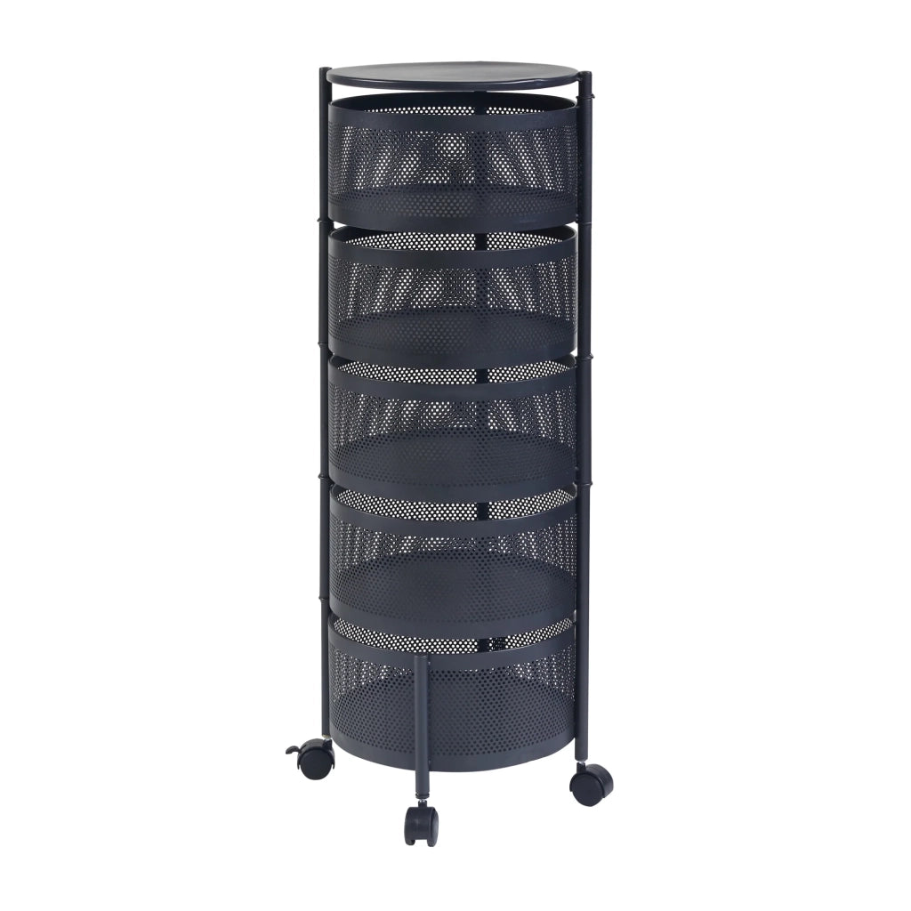 Carrello di servizio carrello da cucina/soggiorno unità di stoccaggio a 5 ripiani acciaio 90 x 33 cm nero 03_0009250