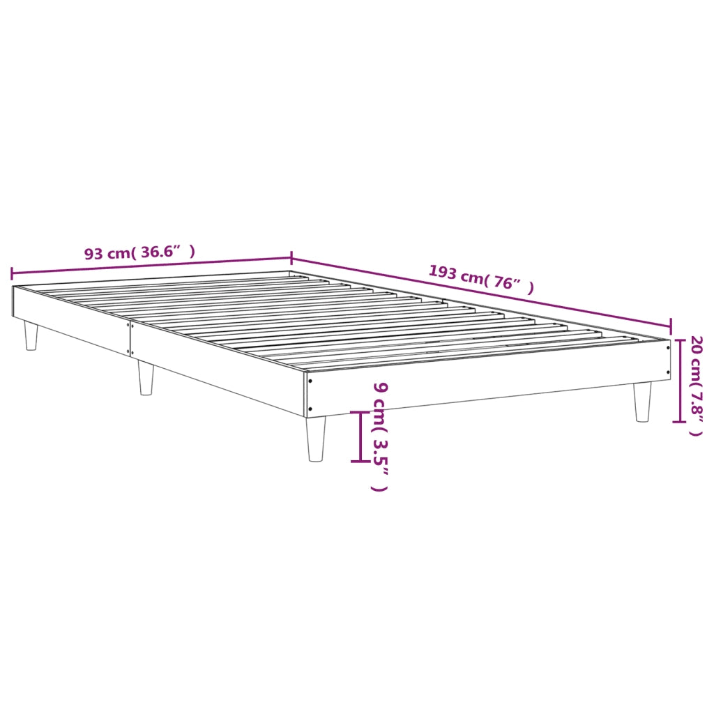 Letto singolo | Letto per adulti | Giroletto senza Materasso Rovere Fumo 90x190 cm in Truciolato