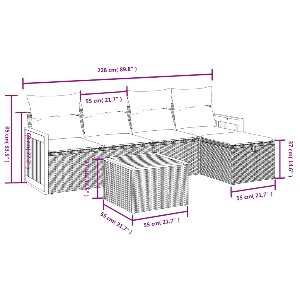 Set Divano da Giardino 6 pz con Cuscini Grigio in Polyrattan 3265729