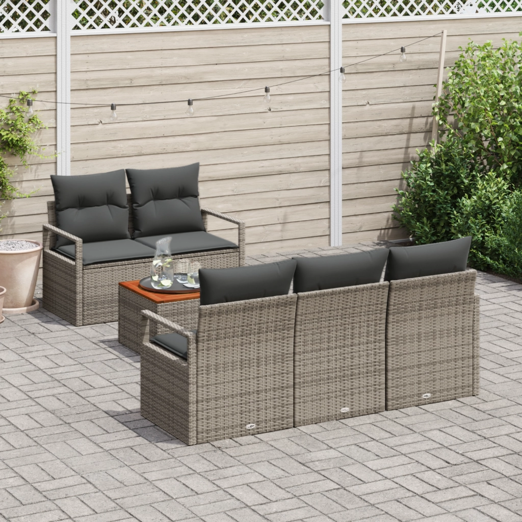 Set di Divano da Giardino  6 Pezzi con Cuscini Grigio Polyrattan Acacia