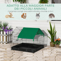 Gabbia per Conigli e Roditori 90x75x75 cm in Metallo e Tessuto Oxford Nero e Verde