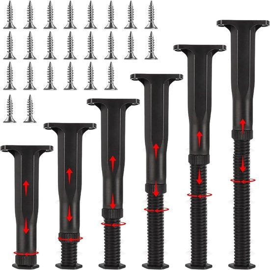 Sostegni per mobili regolabili 15-28 cm - set da 6 - regolabili in altezza - nero.