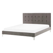 Letto in velluto grigio tappezzeria matrimoniale 140 x 200 cm con rete a doghe e testiera capitonné con bottoni