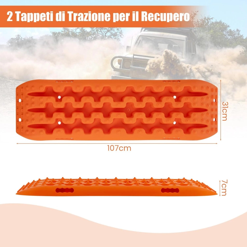 Tappetino di Trazione 2 Pezzi, Carico 10T, Piastre di Trazione per SUV Camper Auto Camion, Tavola di Recupero per Piste Offroad, per Sabbia, Neve, Fango (Arancione, 107 x 31 x 7 cm)