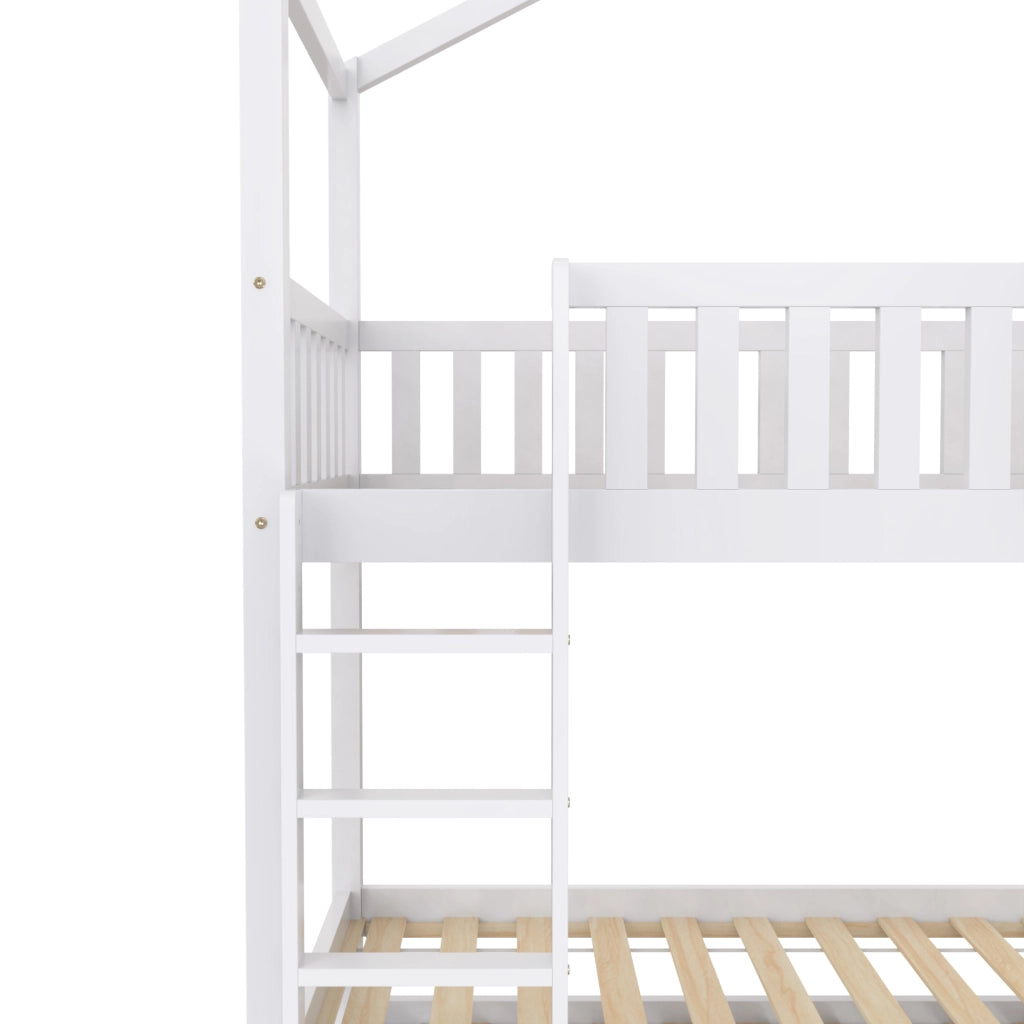 Letto a casetta per bambini e ragazzi 90x200 cm, estraibile, 3 letti separati, bianco