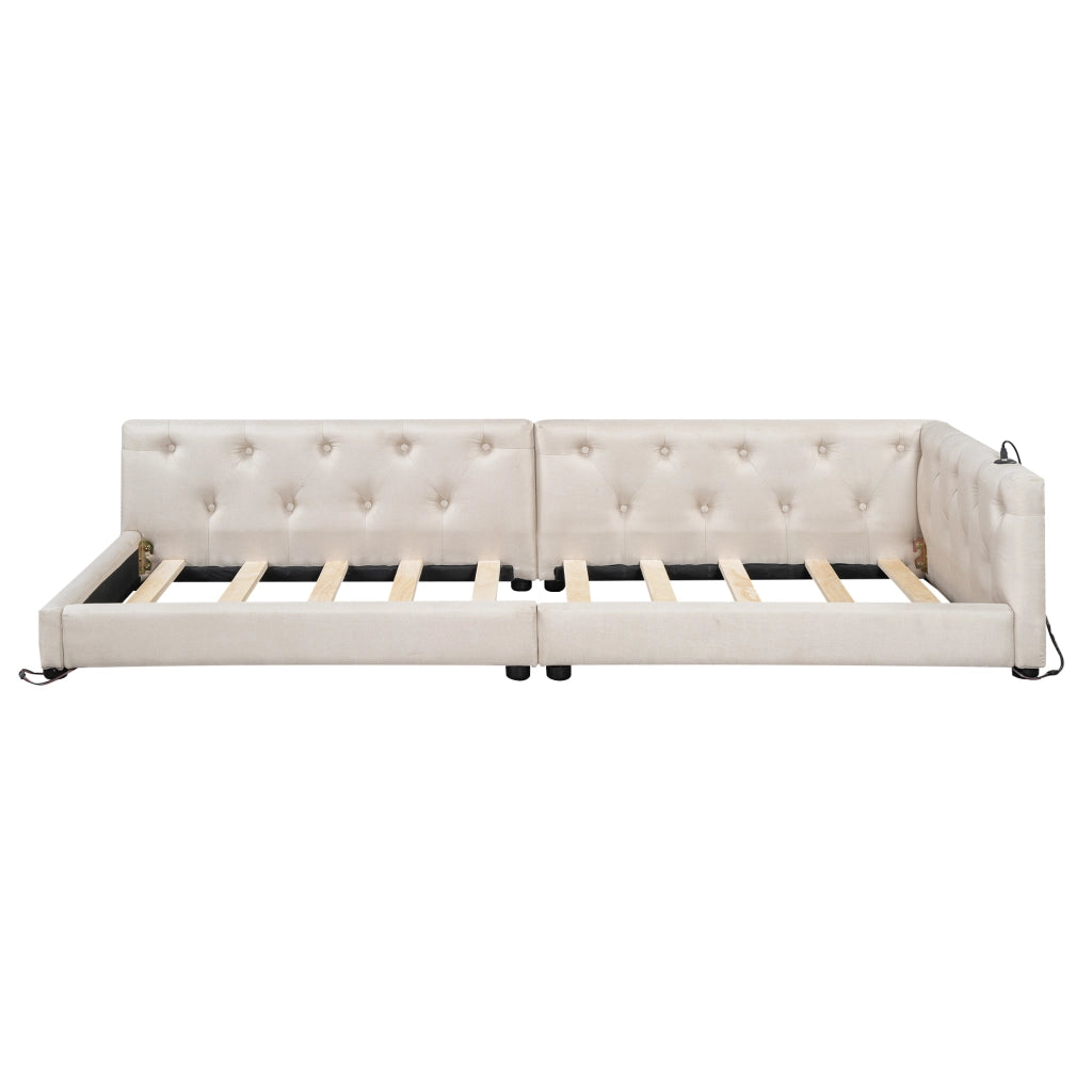 OKWISH Letto Divano 90×200 cm, Letto Singolo con LED Regolabile, USB, Tipo C e Testiera Imbottita, senza Materasso, Beige