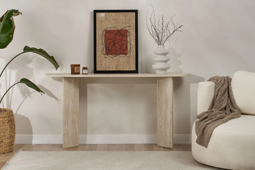 Cercino, Consolle un Ripiano, 150x35x75h cm Bianco Marmo