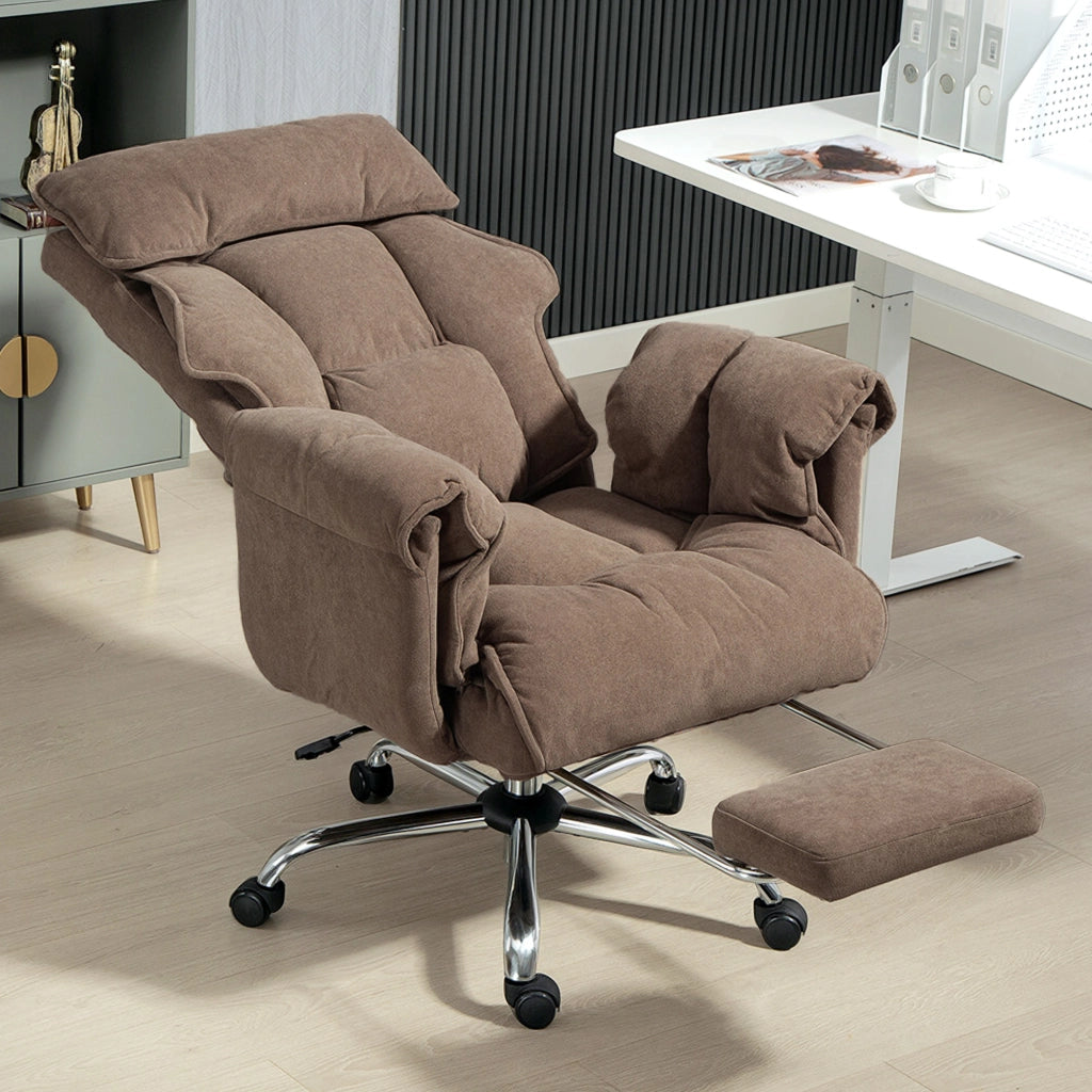 Sedia da Ufficio Ergonomica con Poggiapiedi ¨C Xylo ¨C Tessuto Morbido Beige Chiaro