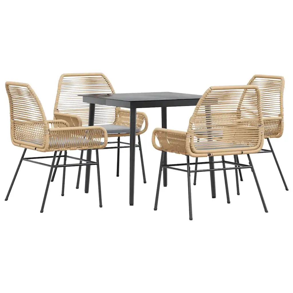 Set da Pranzo da Giardino 5pz con Cuscini Polyrattan Vetro