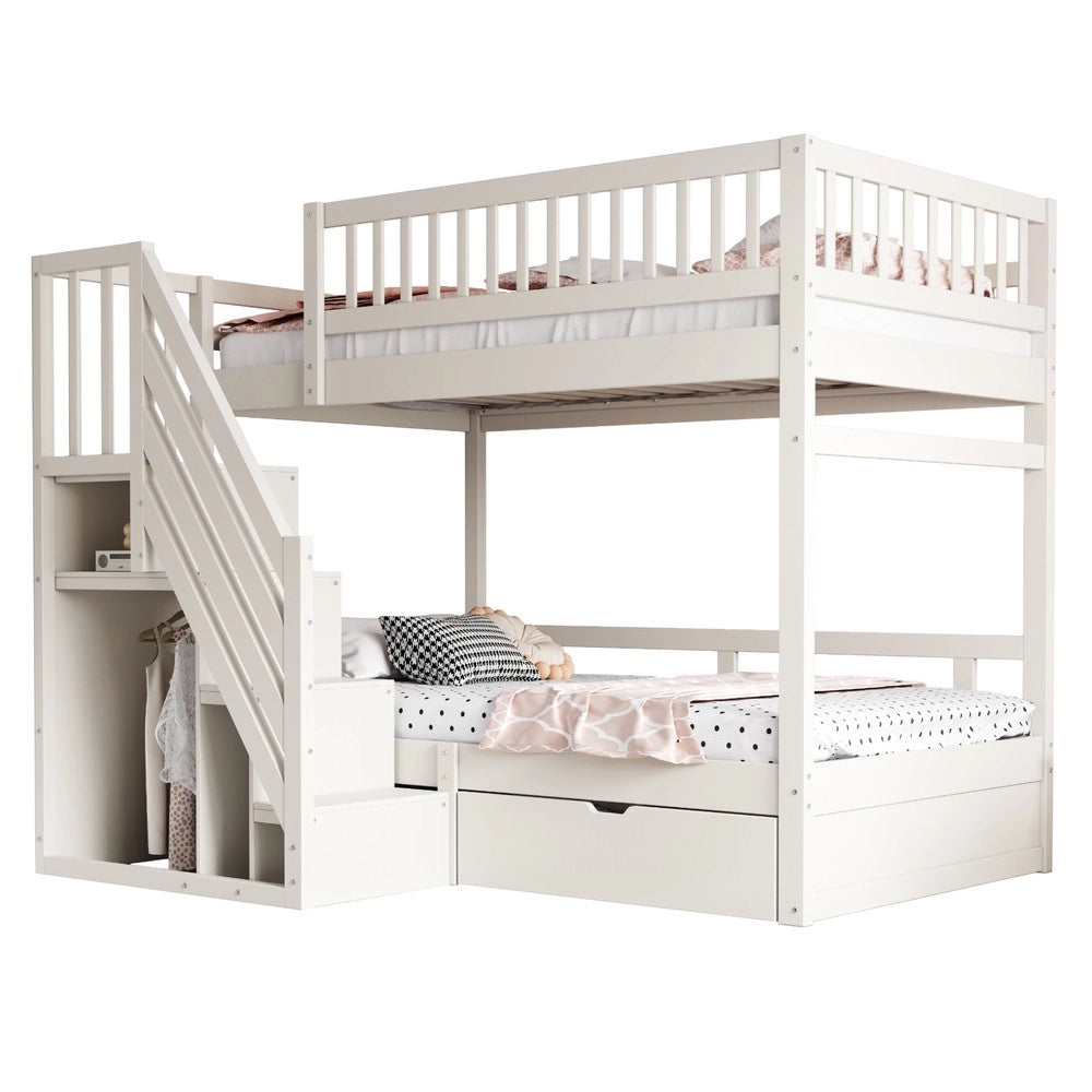 Letto a Castello in Legno Massello con Cassetti e Doghe ¨C MINIMAL ¨C Bianco 90x200