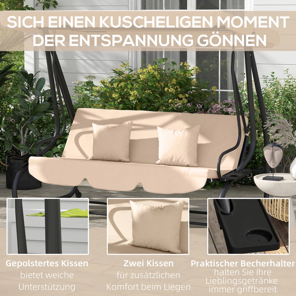 Divano a dondolo 3 posti Hollywood ¨C zephmum ¨C Marrone, Polyrattan, Acciaio, 200x120x164 cm
