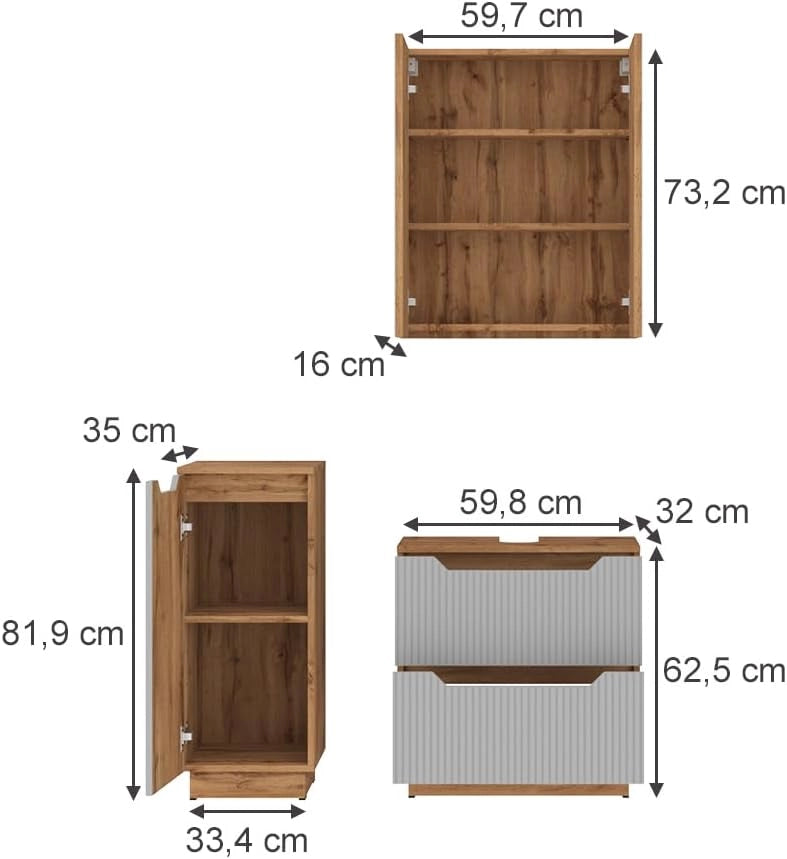 Set di mobili da bagno Lotta, Rovere/grigio a righe, 3 parti