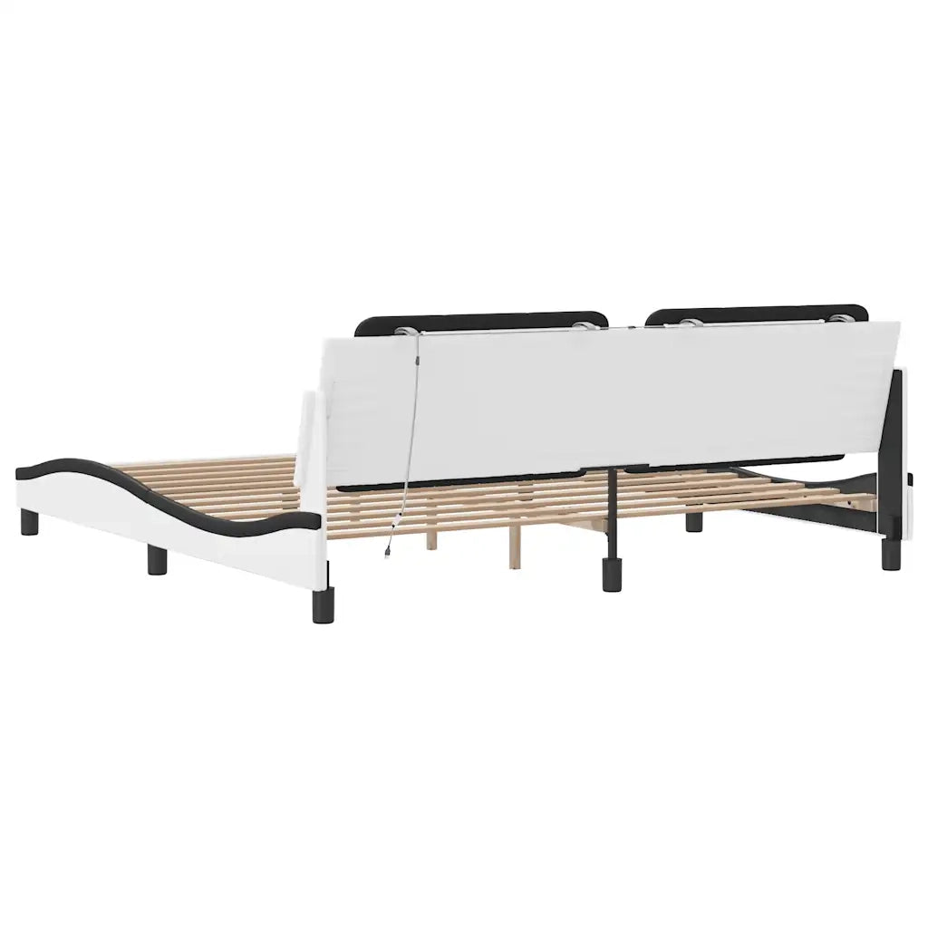 Giroletto con Luci LED Bianco e Nero 200x200 cm in Similpelle
