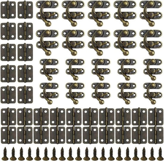 Set di 20 grappe vintage con chiusura rapida e mini-viti inclusa, ideale per la chiusura di cassetti in legno e decorazione DIY