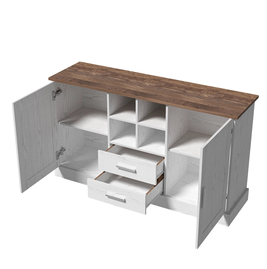 Credenza 140x40x79.5 cm con 2 ante; 2 cassetti e 4 vani aperti